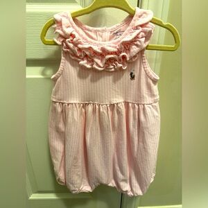 RALPH LAUREN • Pink Ruffled Baby Romper